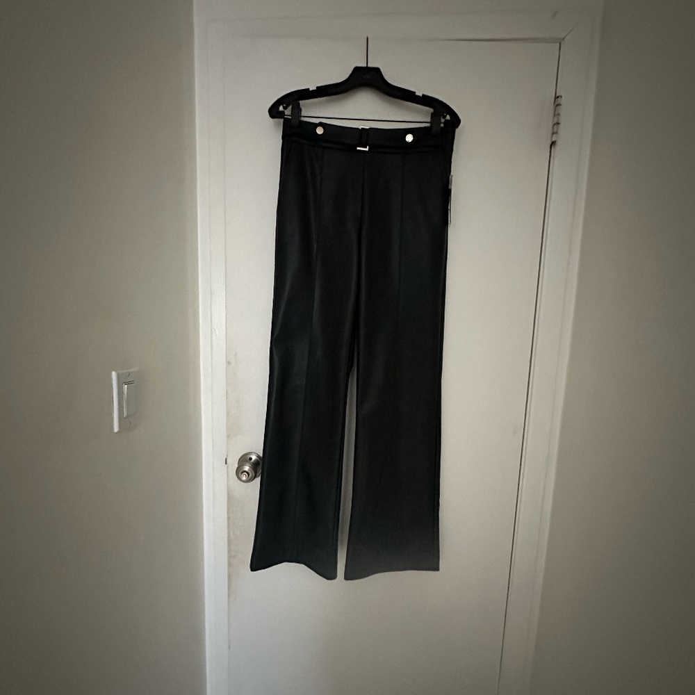 ELIE TAHARI Leather Faux Wide leg pants belt black NWT 6 (OTR0033)